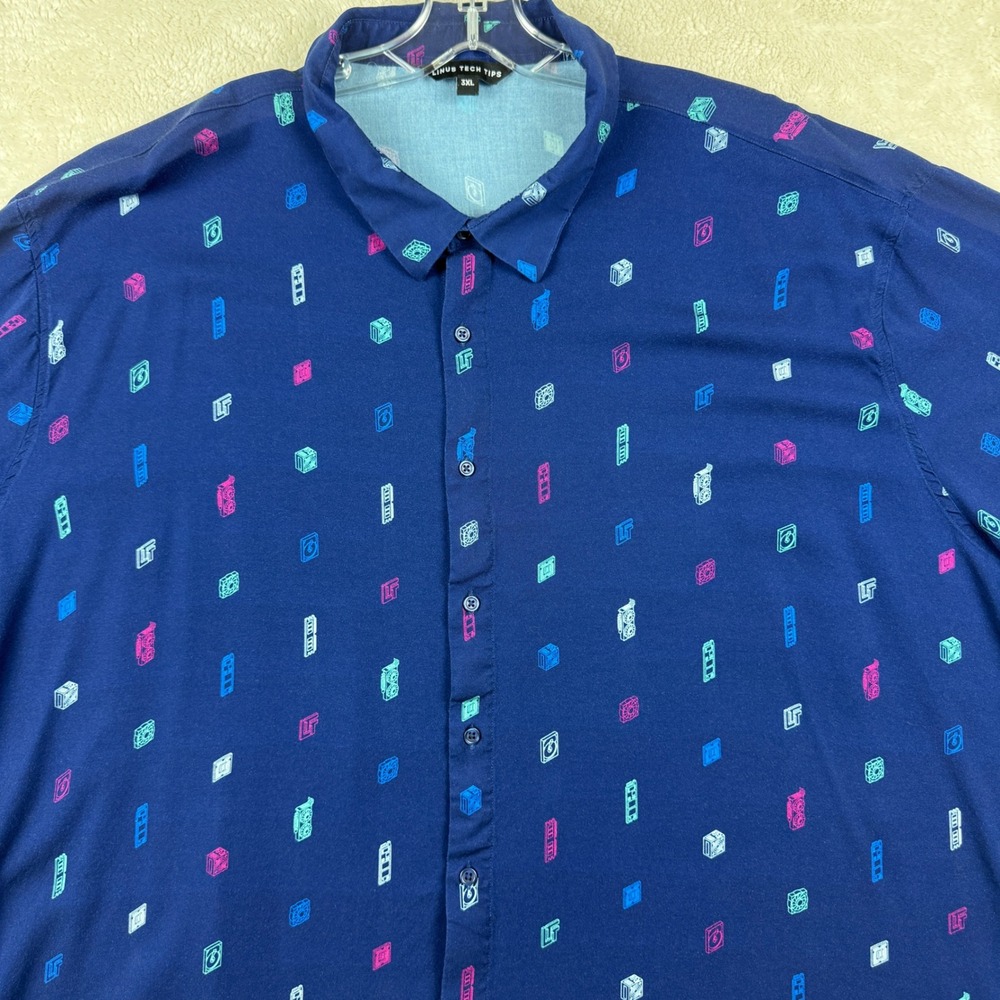 Linus Tech Tips Button Up Shirt‎ Men's Computer Hardware Print Stretch Size 3XL - Picture 11 of 13